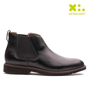 Bota Masculina Casual Fascar Extralight Chelsea Preta Em Couro