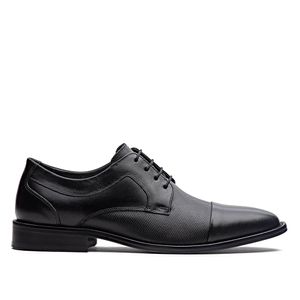 Sapato Masculino Social Fascar Derby Cap Toe Preto Em Couro