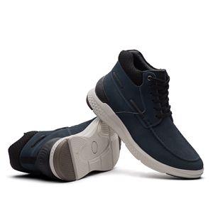 Tênis Masculino Casual Cano Alto Fascar Azul-Marinho Em Couro