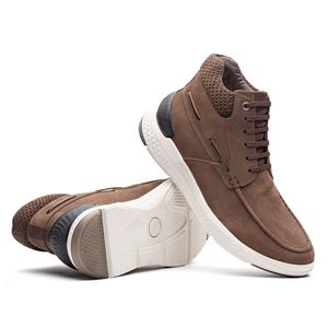 Tênis Masculino Casual Cano Alto Fascar Marrom Em Couro