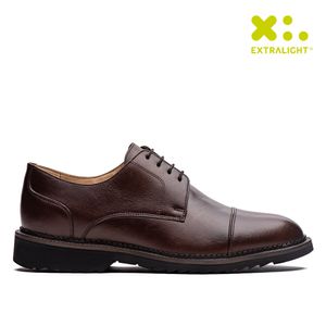 Sapato Masculino Social Fascar Extralight Derby Cap Toe Marrom Em Couro