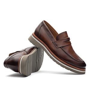 Mocassim Masculino Casual Fascar Penny Loafer Marrom Em Couro