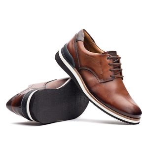 Sapato Masculino Casual Fascar Lite Derby Marrom Em Couro
