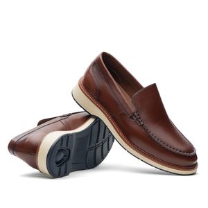 Mocassim Masculino Casual Fascar Marrom Em Couro