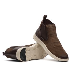 Tênis Masculino Casual Cano Alto Fascar Izi Marrom Em Couro