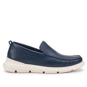 Mocassim Masculino Casual Fascar Lite Azul Em Couro