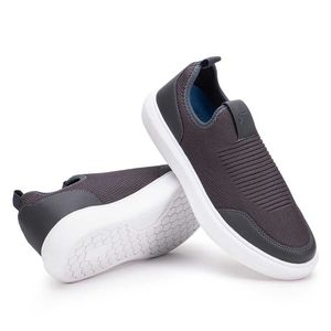 Tênis Masculino Casual Fascar Izi Cinza Em Knit e Couro