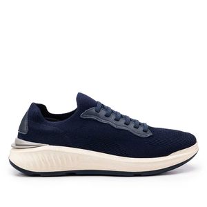 Tênis Masculino Casual Fascar Izi Azul-Marinho Em Knit e Couro
