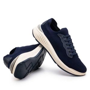 Tênis Masculino Casual Fascar Izi Azul-Marinho Em Knit e Couro