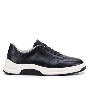 Tênis Masculino Casual Fascar Preto Em Couro