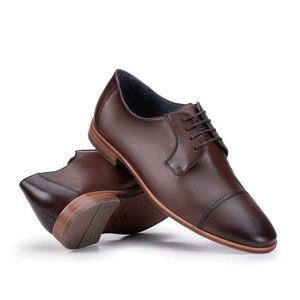 Sapato Masculino Social Fascar Derby Cap Toe Marrom Em Couro