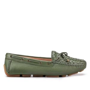 Mocassim Feminino Fascar Verde Sálvia Em Couro
