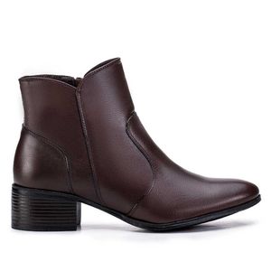 Bota Feminina Fascar Marrom Salto Médio Em Couro