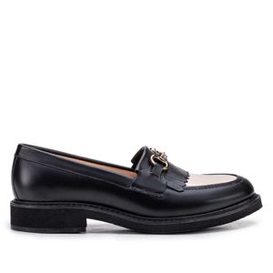Mocassim Feminino Fascar Preto Salto Baixo Em Couro