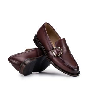 Mocassim Feminino Fascar Bordô Salto Baixo Em Couro
