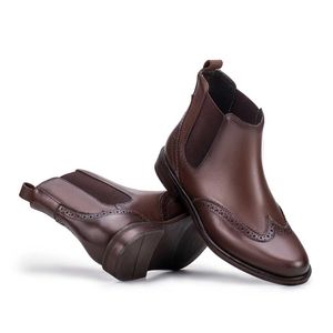 Bota Feminina Fascar Marrom Salto Baixo Em Couro