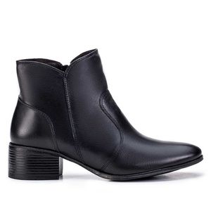 Bota Feminina Fascar Preta Salto Médio Em Couro