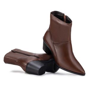 Bota Feminina Fascar Marrom Salto Médio Em Couro