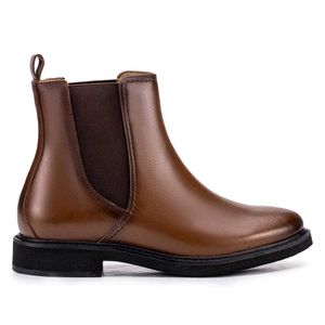 Bota Casual Feminina Fascar Chelsea Marrom Salto Baixo Em Couro