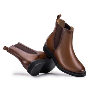 Bota Casual Feminina Fascar Chelsea Marrom Salto Baixo Em Couro